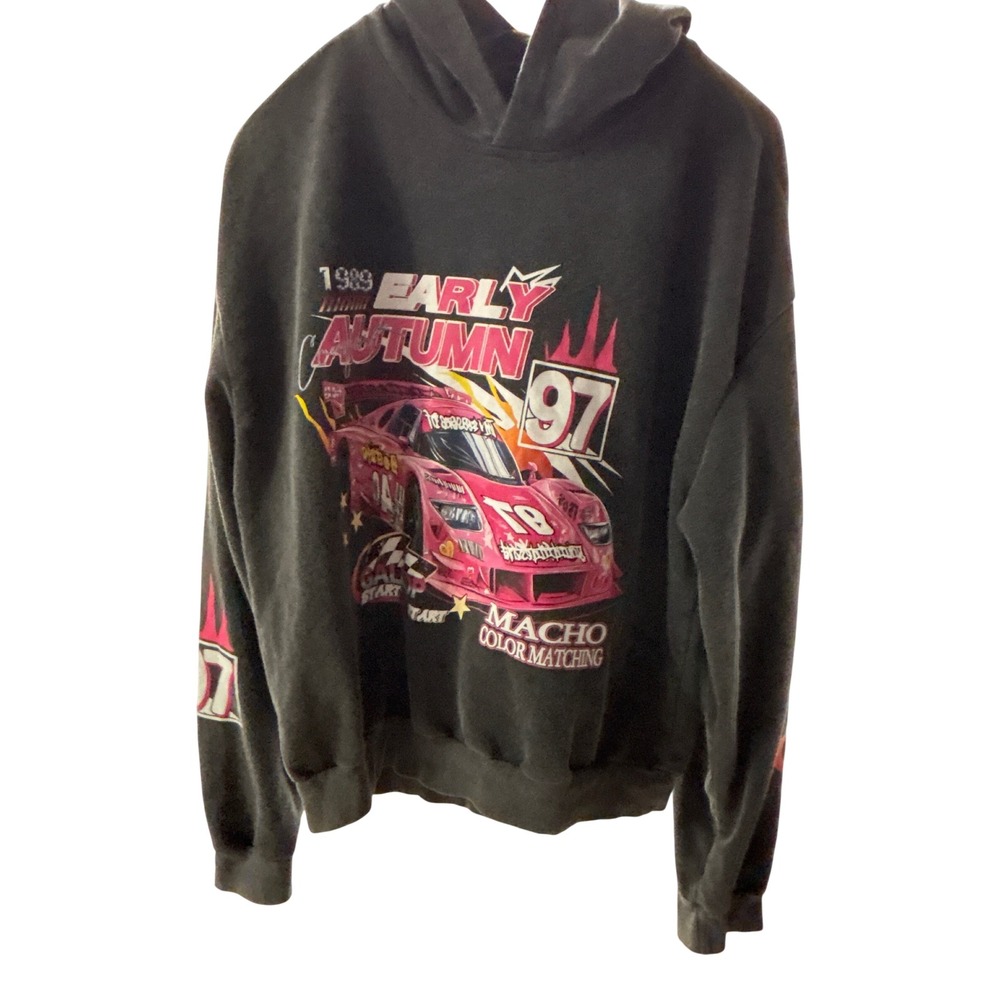 Romwe Early Autumn 97 Macho Color Matching Racing Graphic Hoodie Black Large
